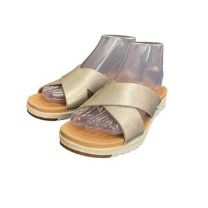 UGG Kari Silver Metallic Leather Criss Cross Slide Sandals 1102911 Womens 6